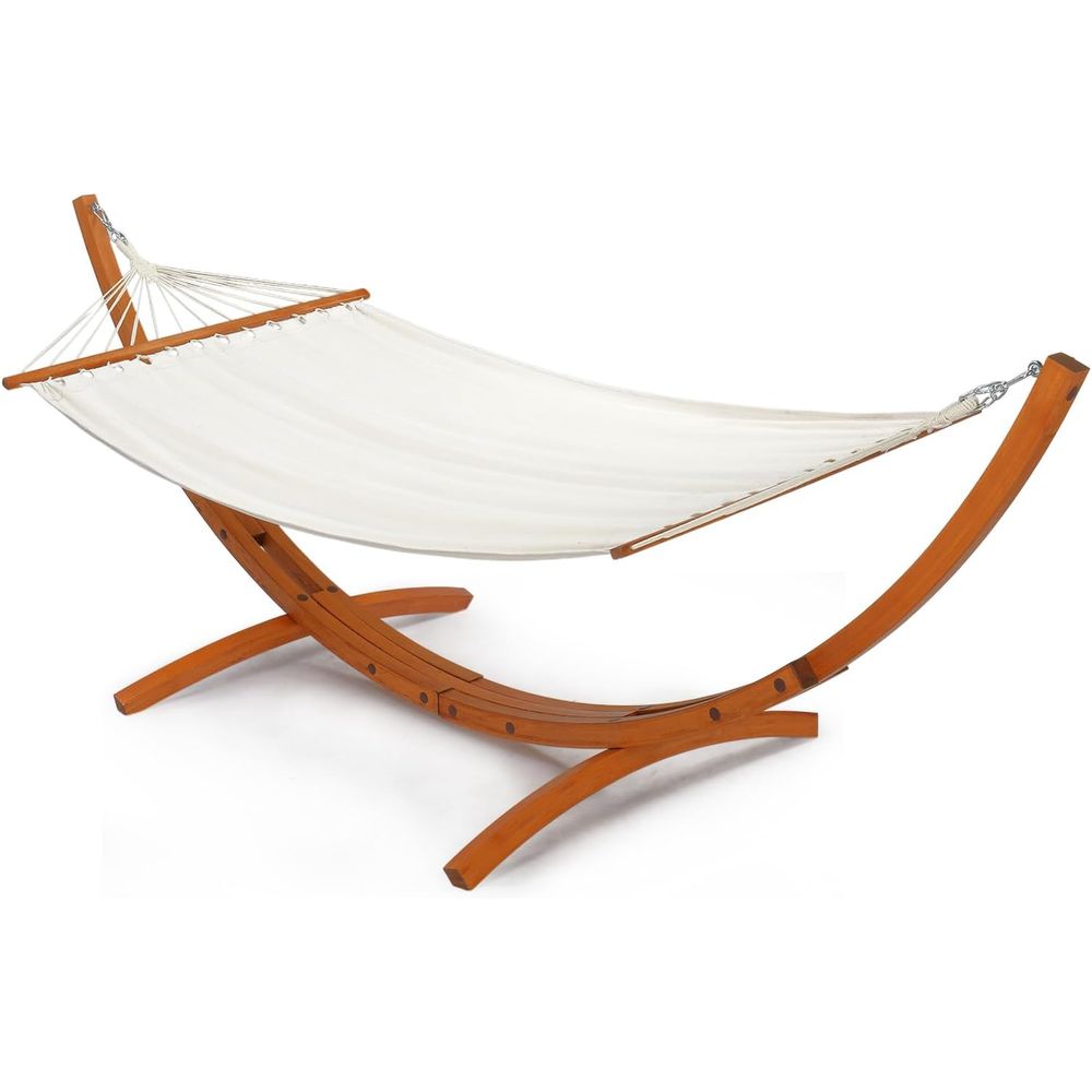 Hammock With Stand - Double Hammock Set with Curved Hardwood