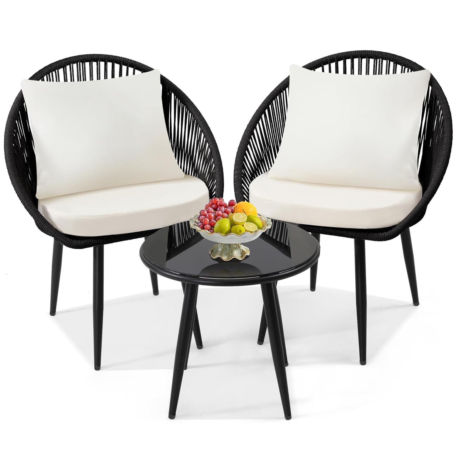 3 Pieces Bistro Set, Woven Rop - Outdoor Furniture Deals ulasan dan harga