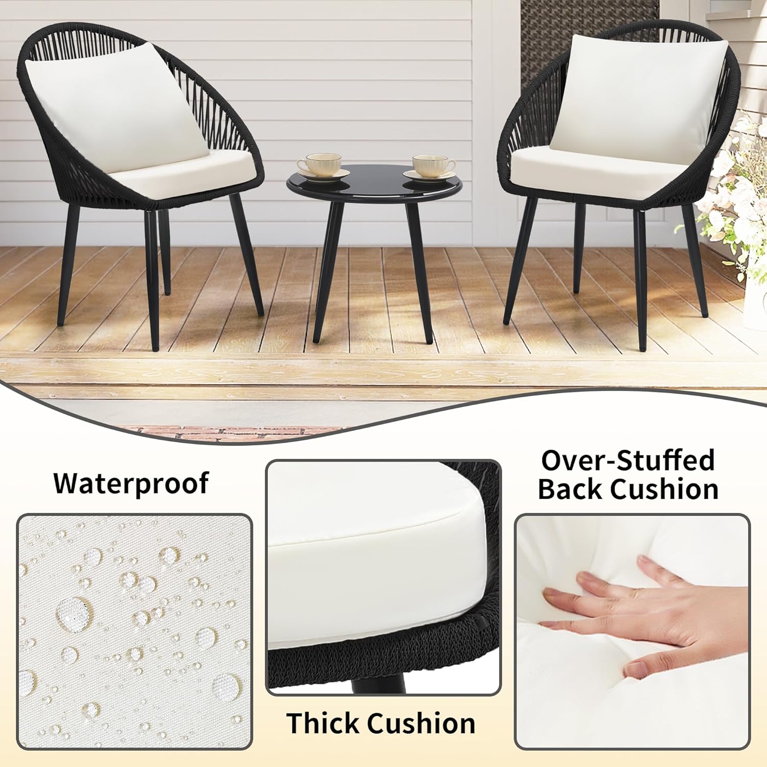 3 Pieces Bistro Set, Woven Rop - Outdoor Furniture Deals ulasan dan harga