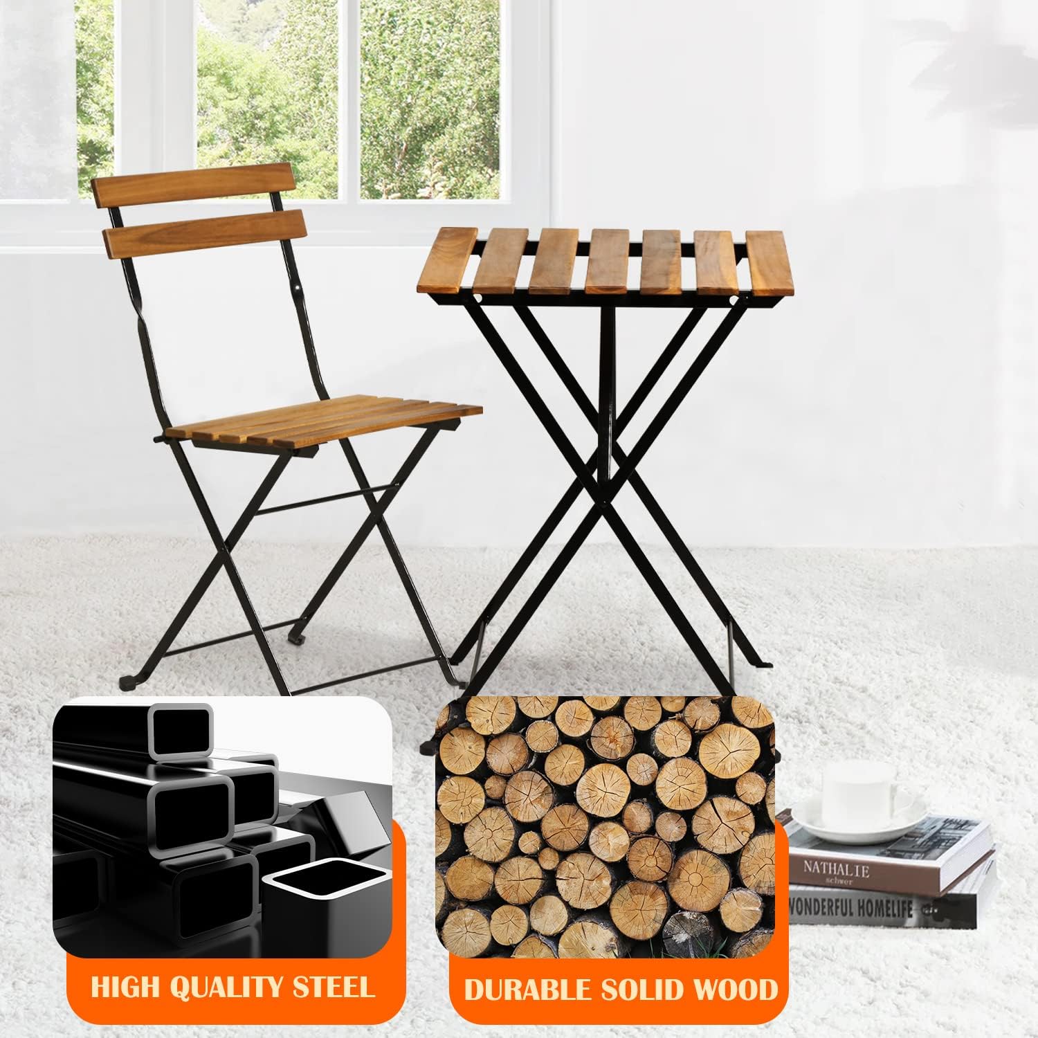 Natural wood 3-piece folding p - Outdoor Furniture Table ulasan dan harga