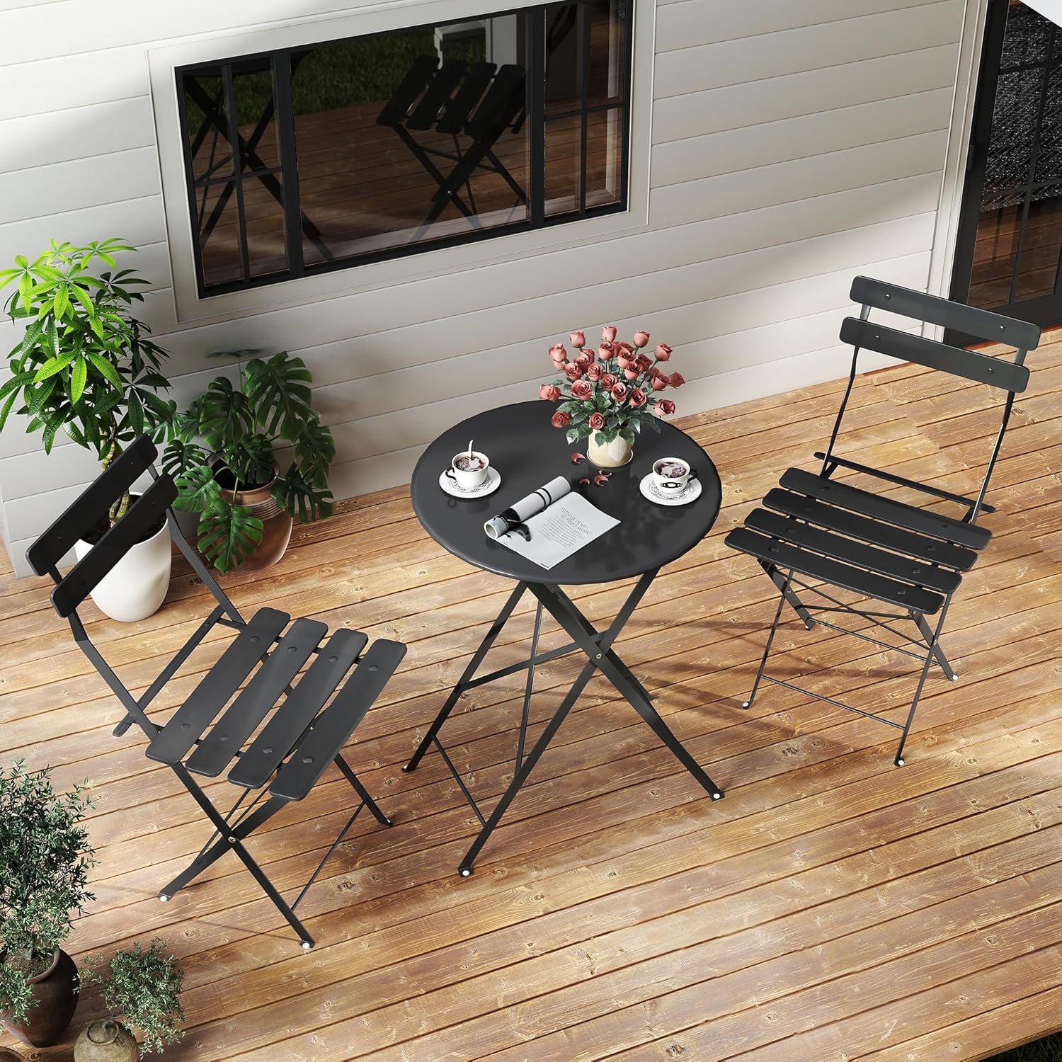 Space-saving black 3-piece fol - Outdoor Furniture Table ulasan dan harga
