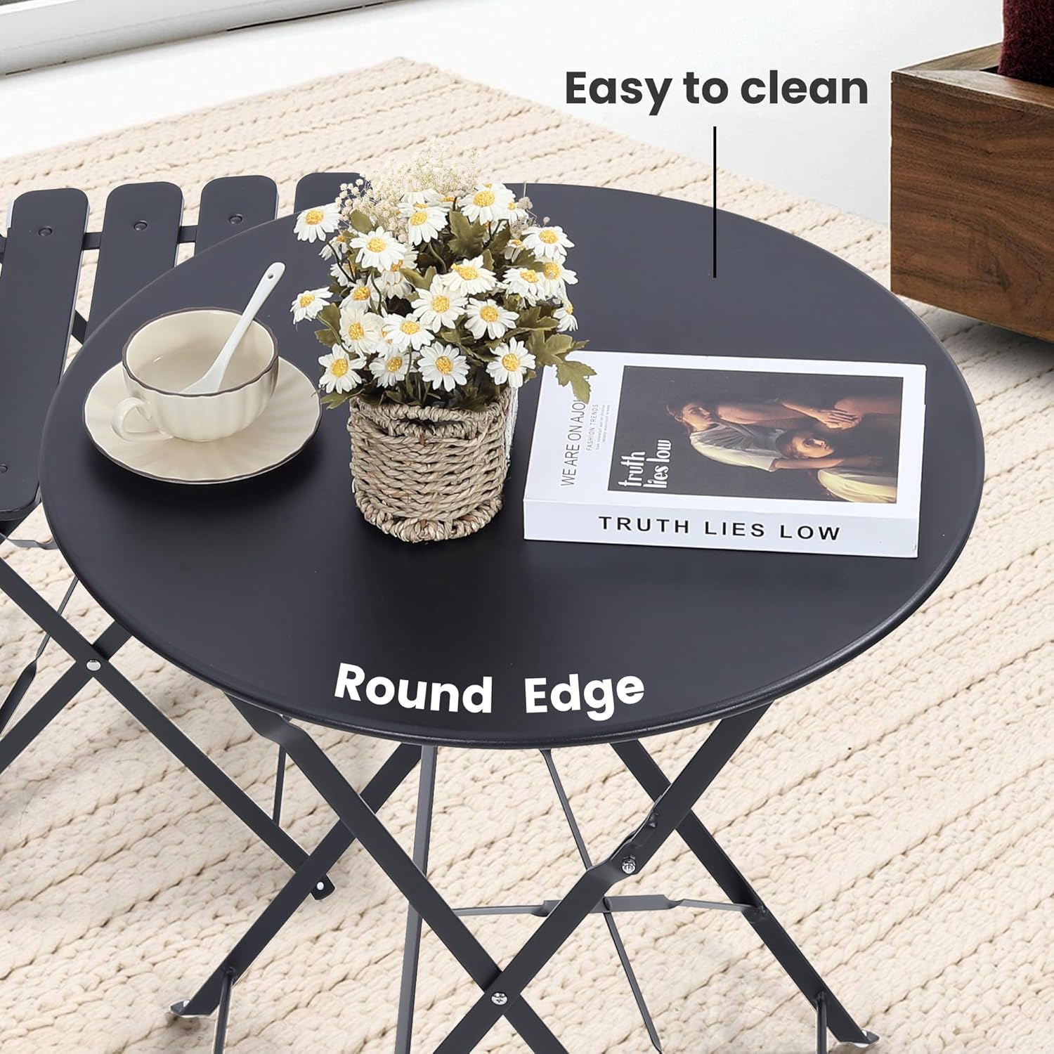 Space-saving black 3-piece fol - Outdoor Furniture Table ulasan dan harga