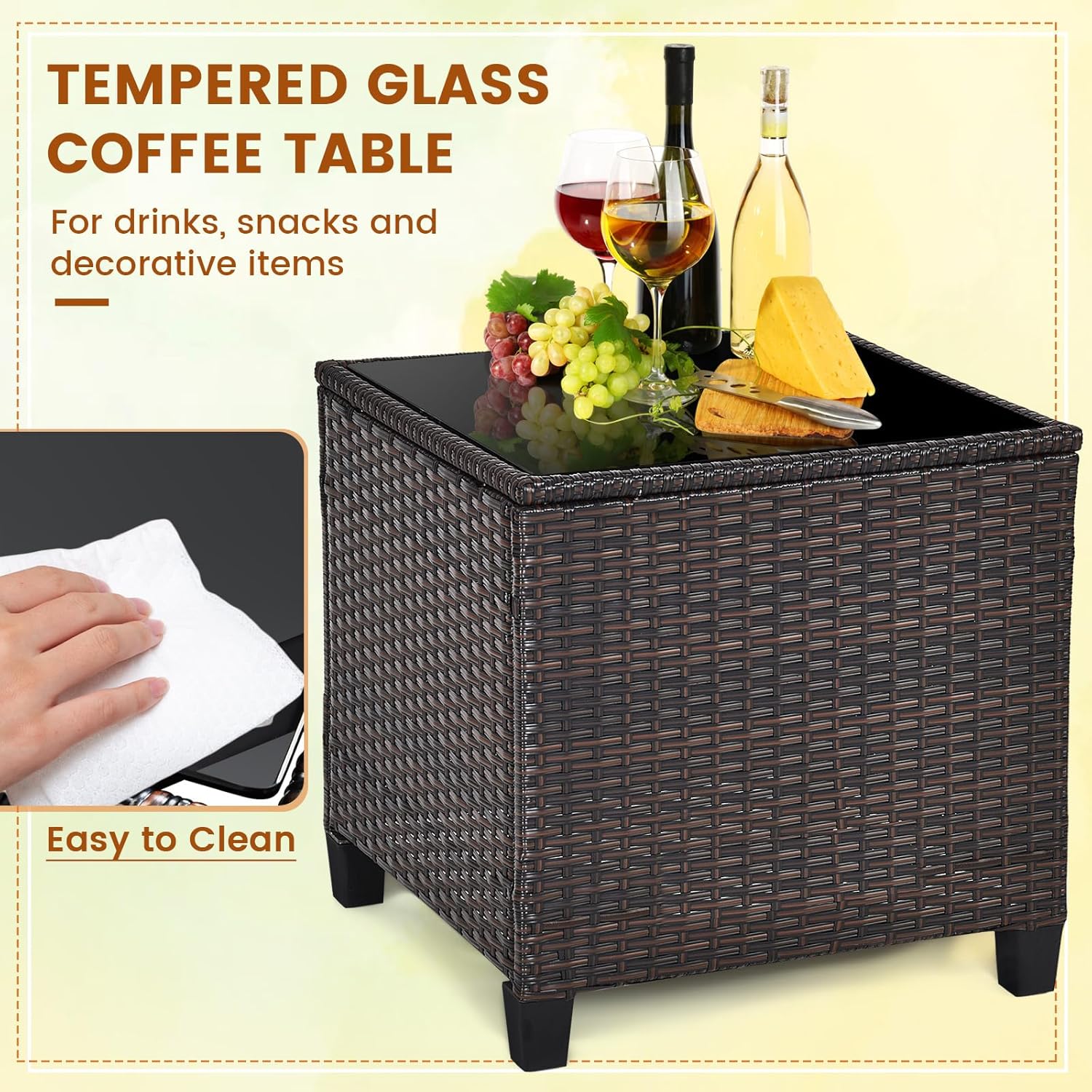 Navy blue rattan wicker 3-piec - Outdoor Furniture Table ulasan dan harga
